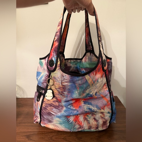 Kipling Large Multicolor Black Green Orange Blue Top Handle Shoulder Tote Bag - Picture 1 of 14